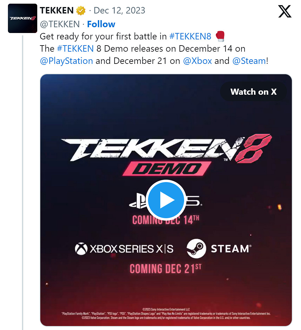 《鐵拳8》試玩版12月14日登陸PS5 Xbox和PC推遲一周