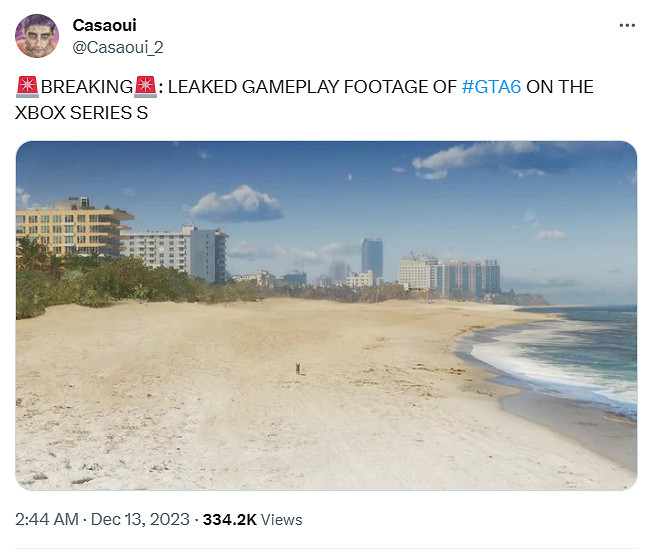 玩家自製XSS版《GTA6》畫面：整片沙灘只剩一條狗！