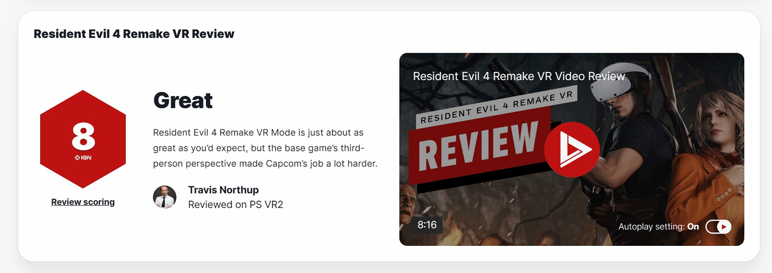 《惡靈古堡4重製版》vr模式值得玩嗎？IGN評分一覽