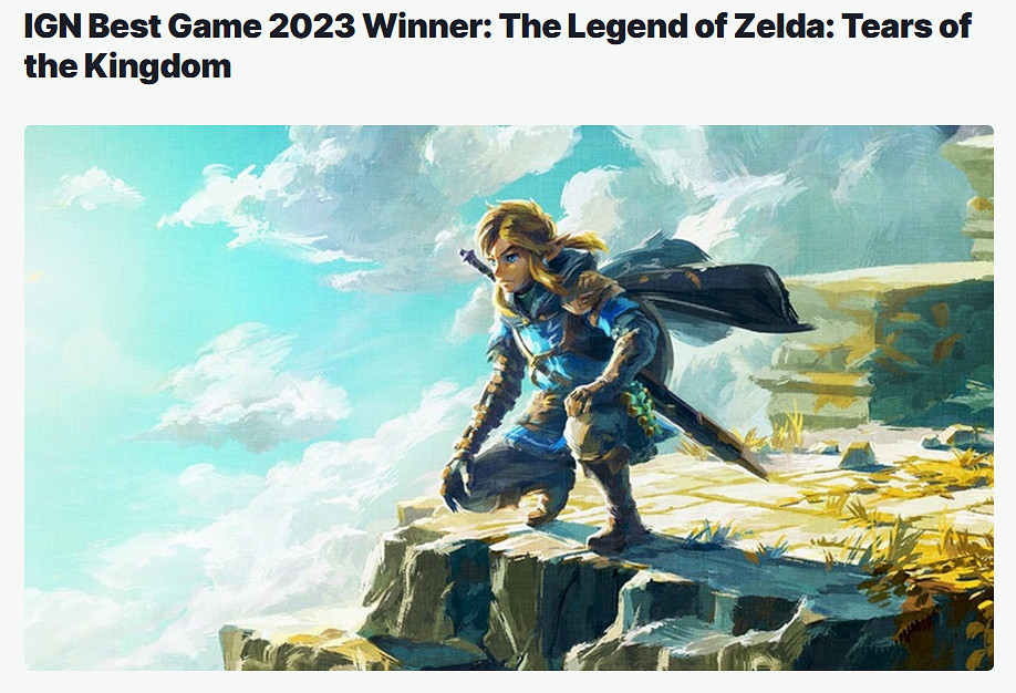 IGN評選《塞爾達傳說：王國之淚》為2023年度遊戲！