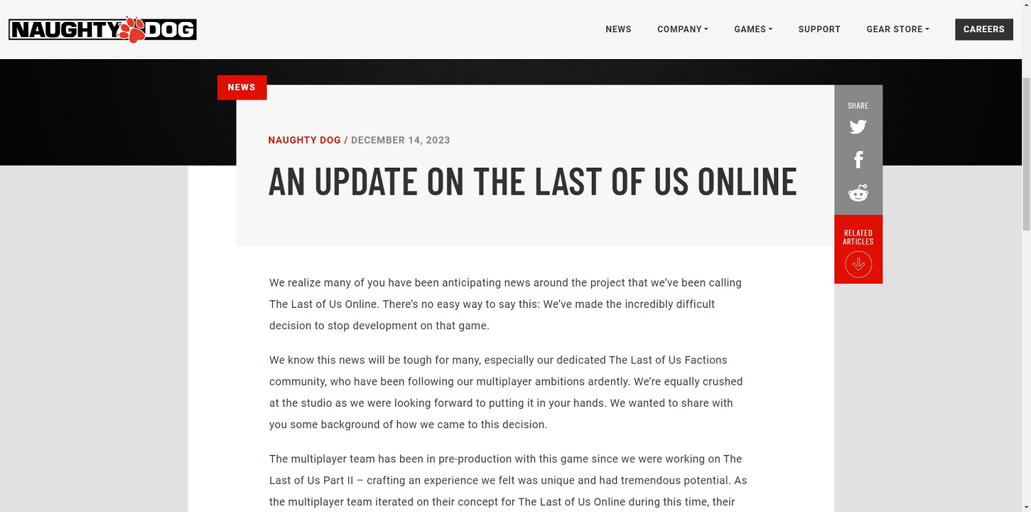 《最後生還者 Online》宣布停止開發