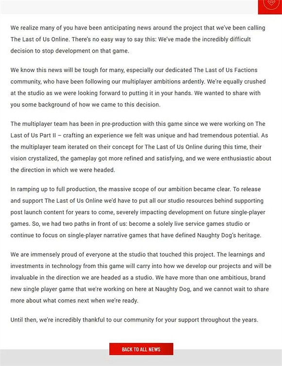 頑皮狗取消《最後生還者》線上模式，或許是正確決定