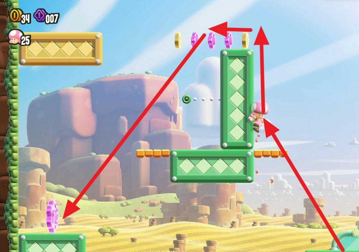 《超級瑪利歐驚奇》攀牆跳躍Lv.1全紫幣收集 《超級瑪利歐驚奇》攀牆跳躍Lv.1全紫幣收集