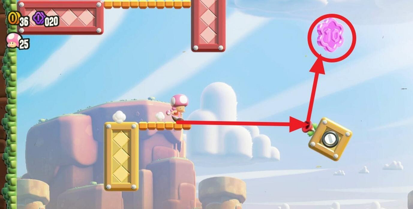 《超級瑪利歐驚奇》攀牆跳躍Lv.1全紫幣收集 《超級瑪利歐驚奇》攀牆跳躍Lv.1全紫幣收集