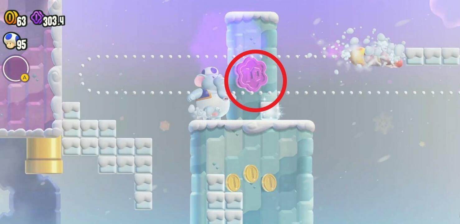 《超級瑪利歐驚奇》雪山登山步道全紫幣收集