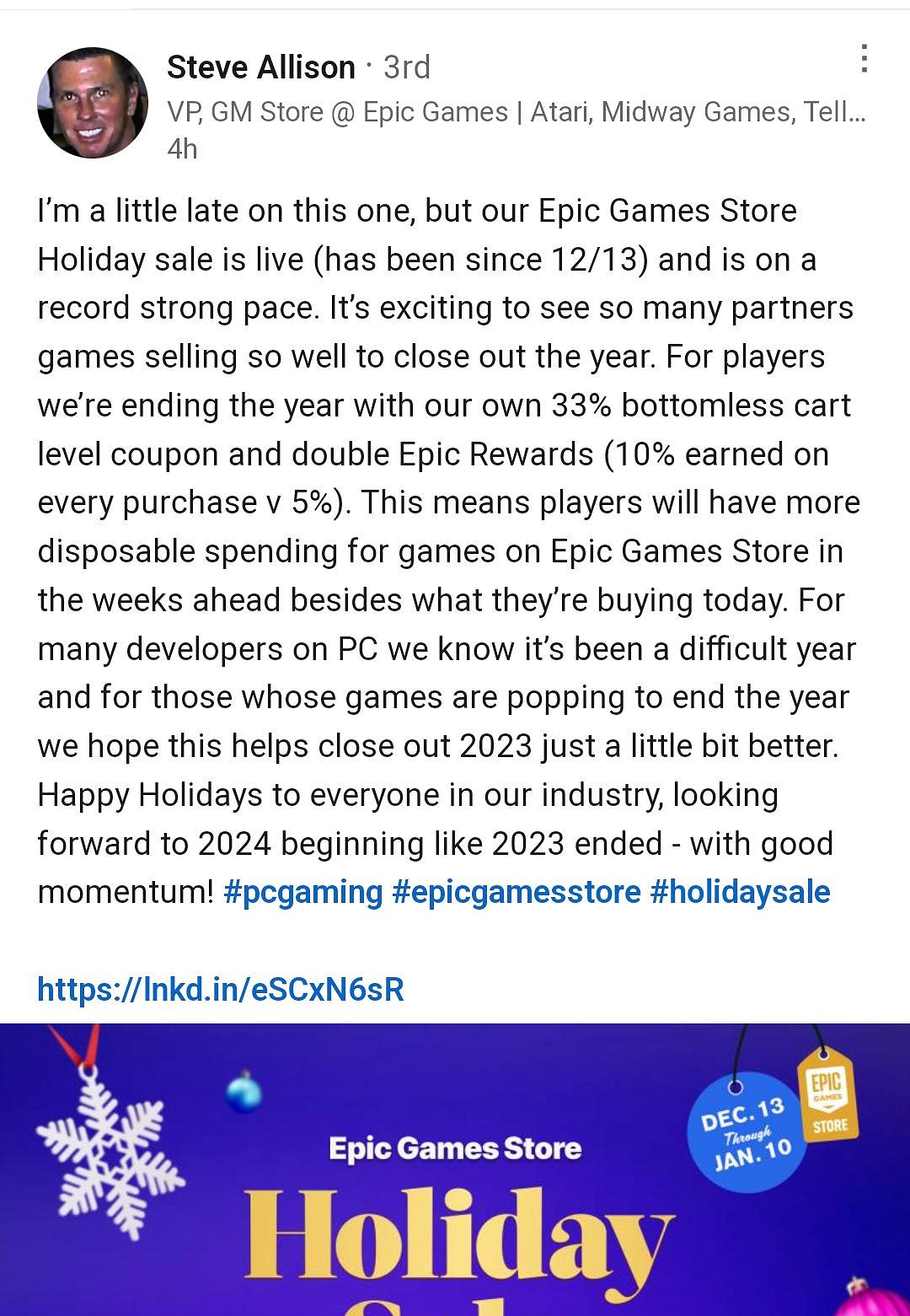 67折優惠券太香了!Epic今年假日特賣營收表現很強勢 67折優惠券太香了!Epic今年假日特賣營收表現很強勢