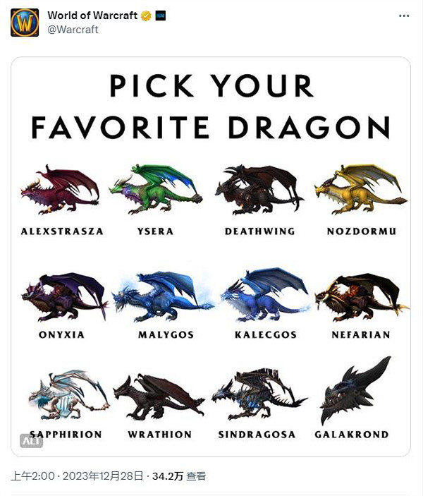 《WOW》官方發布最愛的龍族名選擇圖：缺少多位角色
