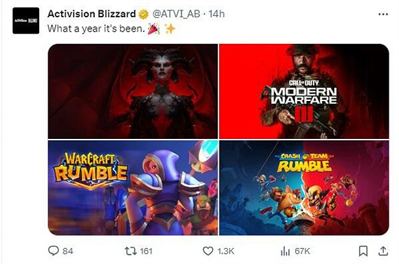 動視暴雪官推發文慶祝2023 網友：這是在內涵嗎？