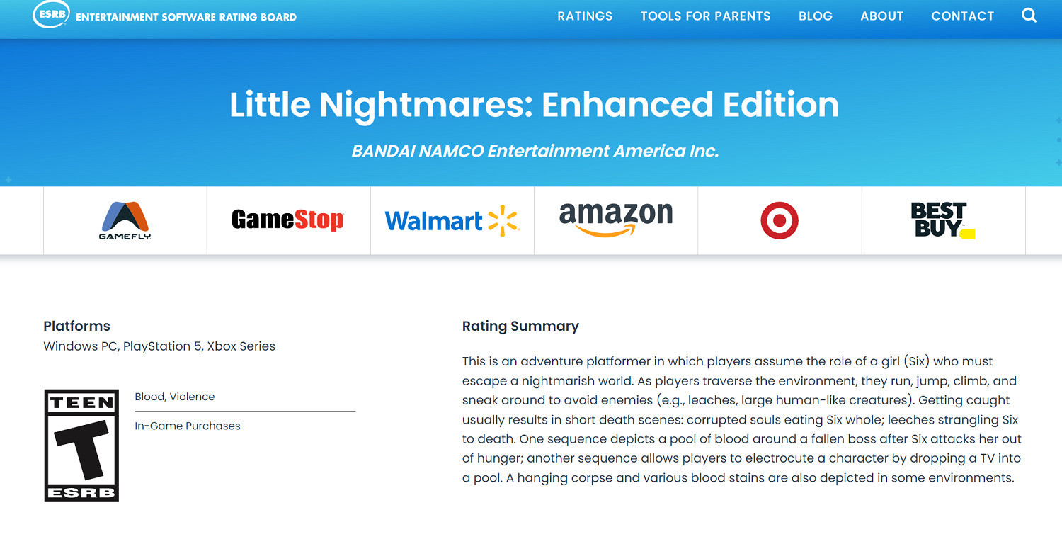 ESRB評級顯示《小小夢魘:加強版》已通過審核 ESRB評級顯示《小小夢魘:加強版》已通過審核