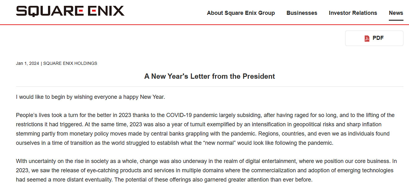 SE總裁2024年新年公開信:將積極使用AI開發以提高效率 SE總裁2024年新年公開信:將積極使用AI開發以提高效率