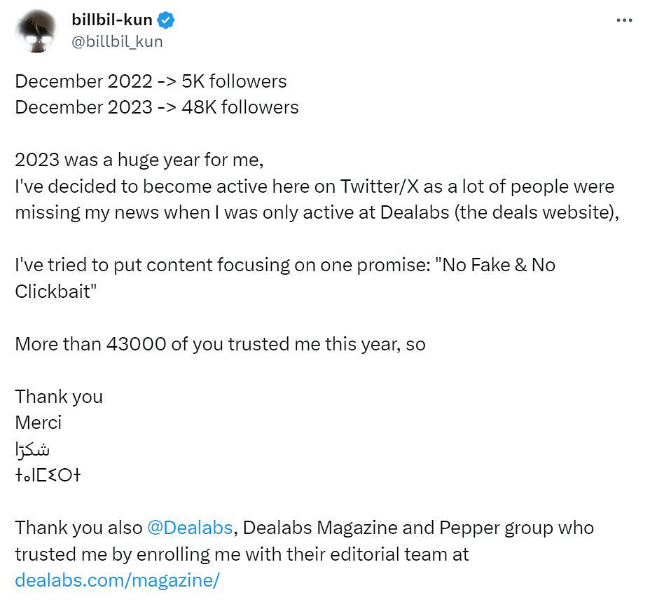 爆料大神billbil-kun回顧2023年:漲粉4.3萬、感謝支援! 爆料大神billbil-kun回顧2023年:漲粉4.3萬、感謝支援!