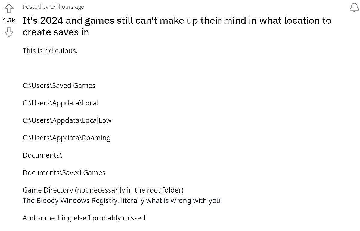 國外玩家吐槽PC遊戲存檔位置混亂：為什麽不統一下？