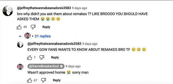 採訪者詢問《戰神》原版三部曲重製版消息遭索尼拒絕 採訪者詢問《戰神》原版三部曲重製版消息遭索尼拒絕