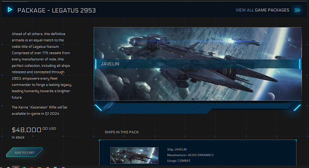 價格離譜！《星際公民》2023年度船包價格超34萬元！