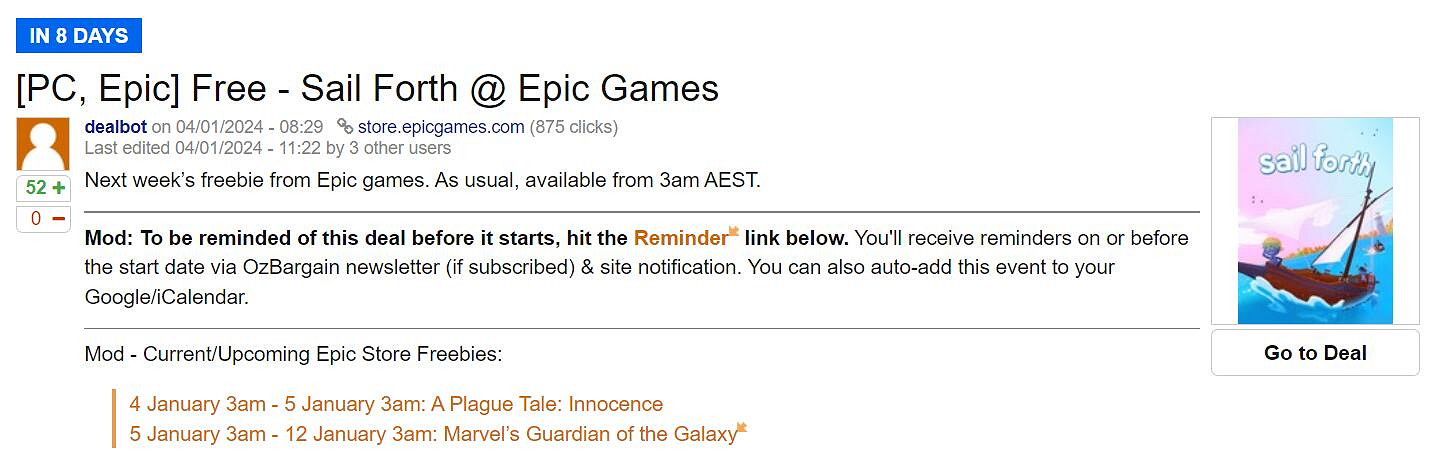 假日連送即將結束 曝《Sail Forth》下周在Epic喜加一
