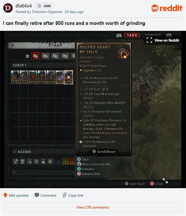 《暗黑4》玩家稱刷800場&quot;都瑞爾&quot;才集齊超強暗金裝備