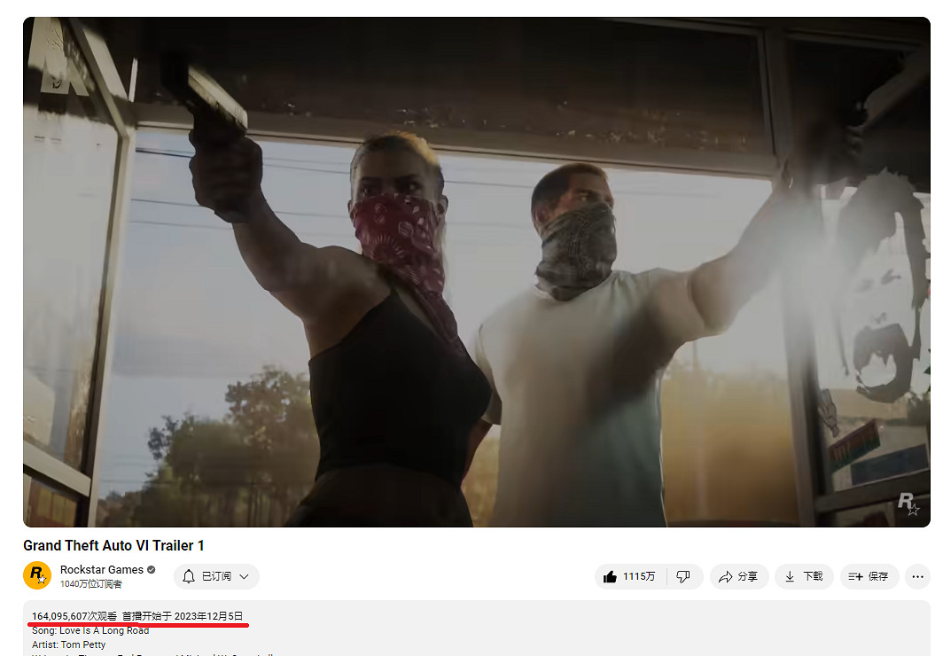 R星公布《GTA6》整一個月！預告 YouTube 播放量超1.64億