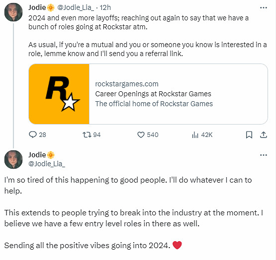 R星測試人員:遊戲行業在裁員 但我們仍將提供就業! R星測試人員:遊戲行業在裁員 但我們仍將提供就業!