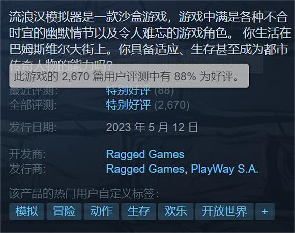新史低！Steam特別好評的《流浪漢模擬器》低至24.8元
