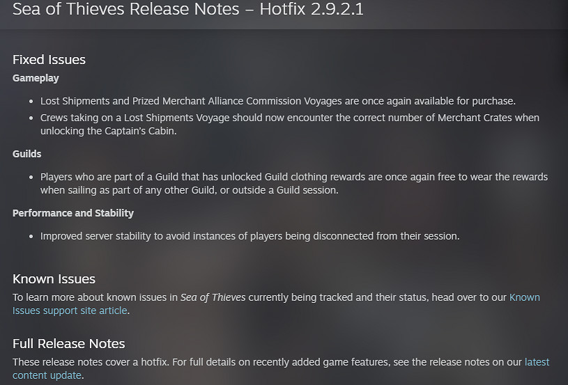 《盜賊之海》推出關鍵熱修復 以便於提升對遊戲的體驗