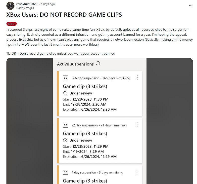 Xbox使用者錄製《柏德之門3》成人內容被封 拉瑞安：已在溝通