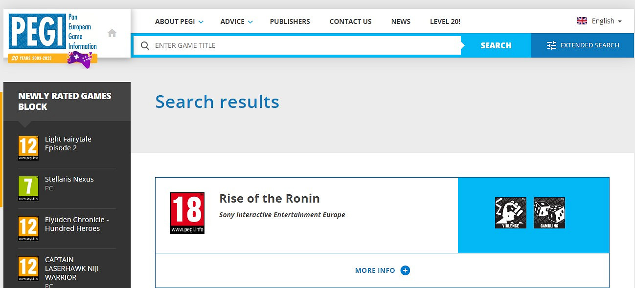 《浪人崛起》獲得PEGI評級 因暴力賭博元素被評為18+ 《浪人崛起》獲得PEGI評級 因暴力賭博元素被評為18+