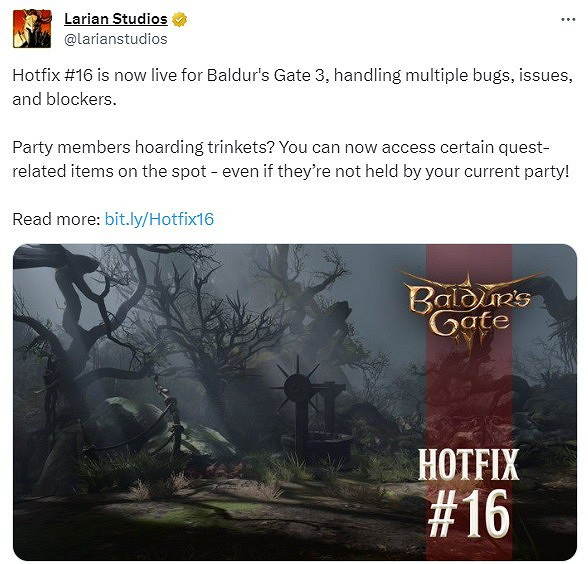 《柏德之門3》今年首個熱修更新檔上線 優化性能修復Bug 《柏德之門3》今年首個熱修更新檔上線 優化性能修復Bug