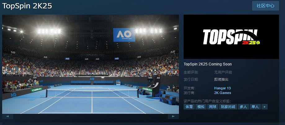 《TopSpin 2K25》Steam頁面上線 支援中文