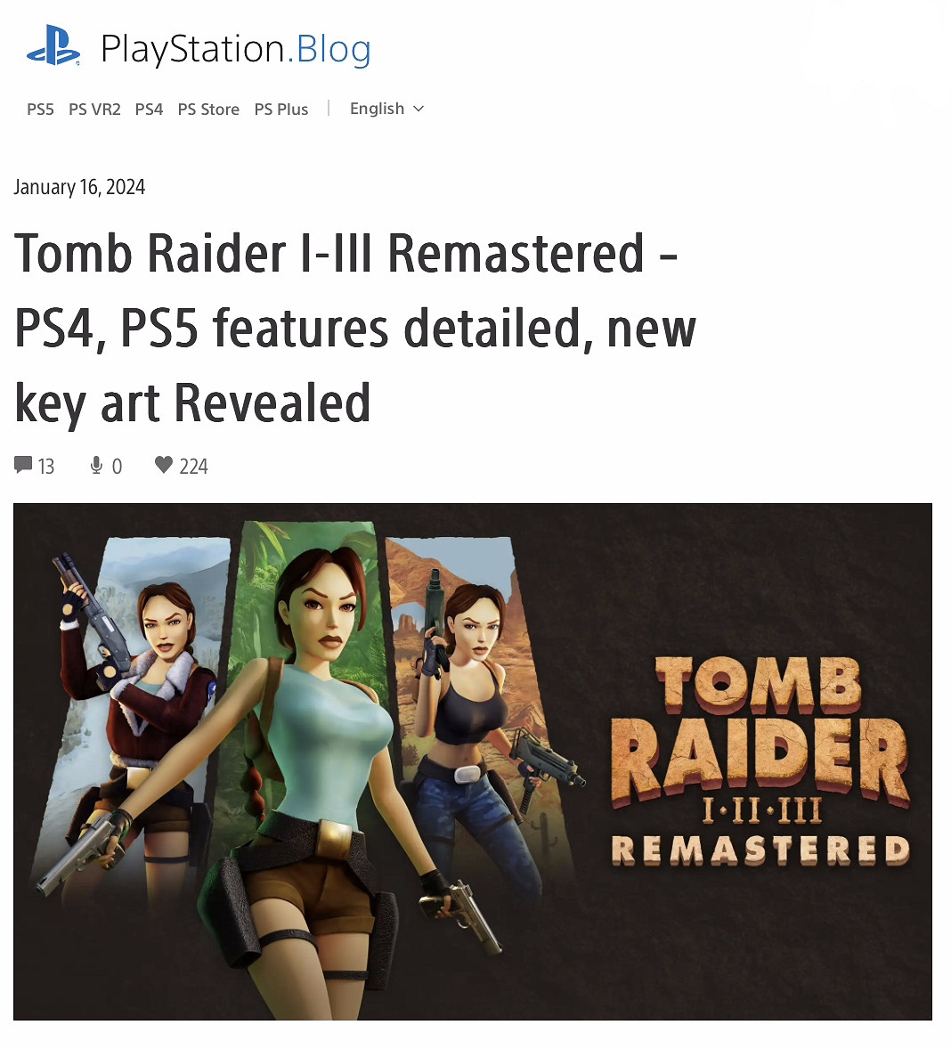 《古墓奇兵1-3復刻版》更多遊戲細節公布 2月14日發售