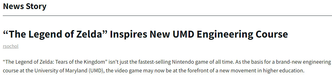 美國馬裡蘭大學開設《王國之淚》理工部課程 結合遊戲創作系統 美國馬裡蘭大學開設《王國之淚》理工部課程 結合遊戲創作系統