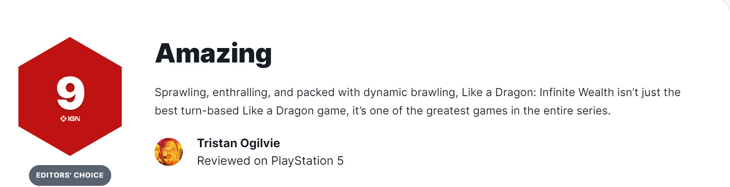 《人中之龍8》IGN 打出9分好評：系列最好的回合制遊戲！