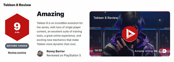 《鐵拳8》IGN評分評測一覽