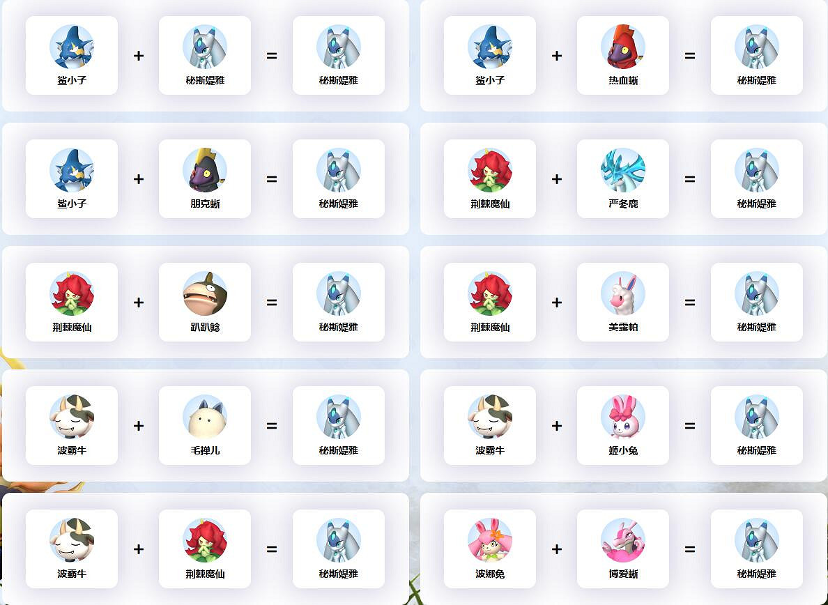 《幻獸帕魯》秘斯媞雅配種公式一覽 《幻獸帕魯》秘斯媞雅配種公式一覽