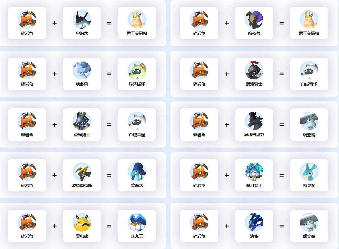《幻獸帕魯》碎岩龜配種公式一覽 《幻獸帕魯》碎岩龜配種公式一覽