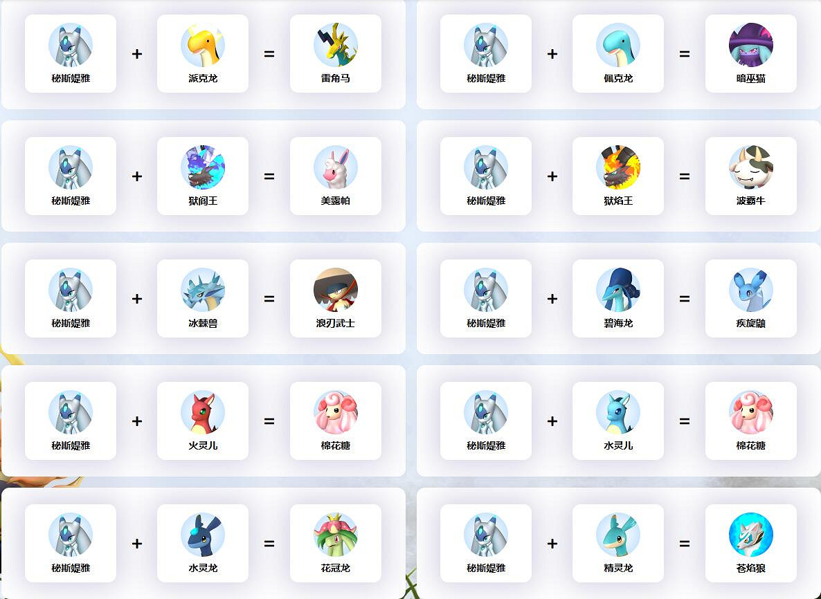 《幻獸帕魯》秘斯媞雅配種公式一覽 《幻獸帕魯》秘斯媞雅配種公式一覽