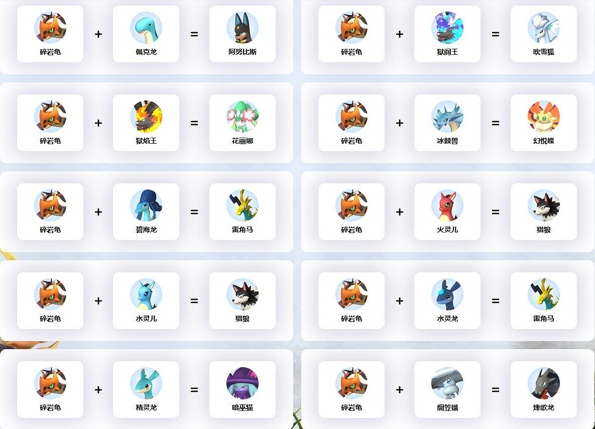 《幻獸帕魯》碎岩龜配種公式一覽 《幻獸帕魯》碎岩龜配種公式一覽