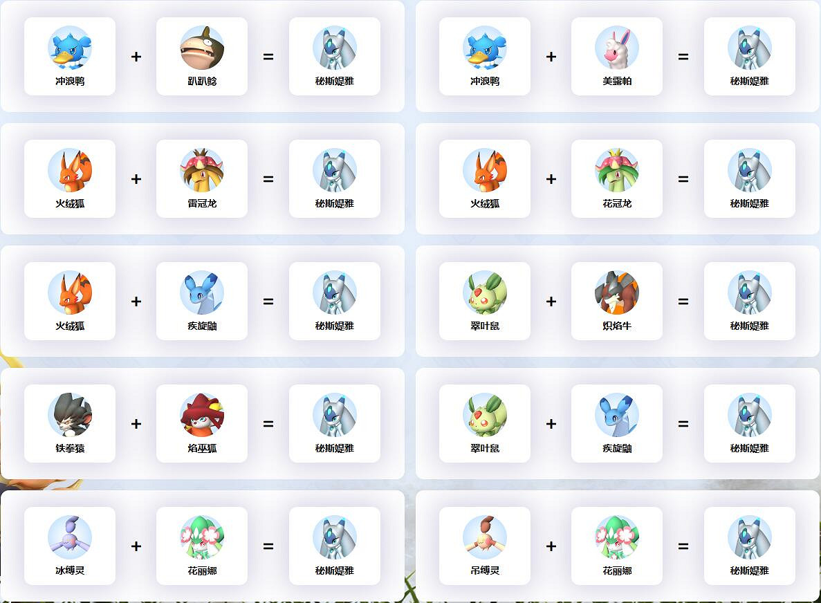 《幻獸帕魯》秘斯媞雅配種公式一覽 《幻獸帕魯》秘斯媞雅配種公式一覽