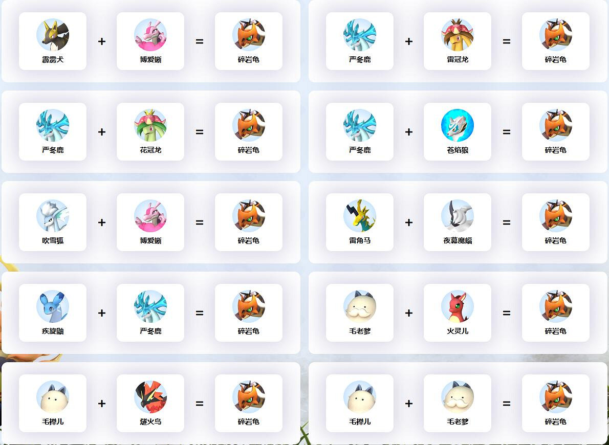 《幻獸帕魯》碎岩龜配種公式一覽 《幻獸帕魯》碎岩龜配種公式一覽