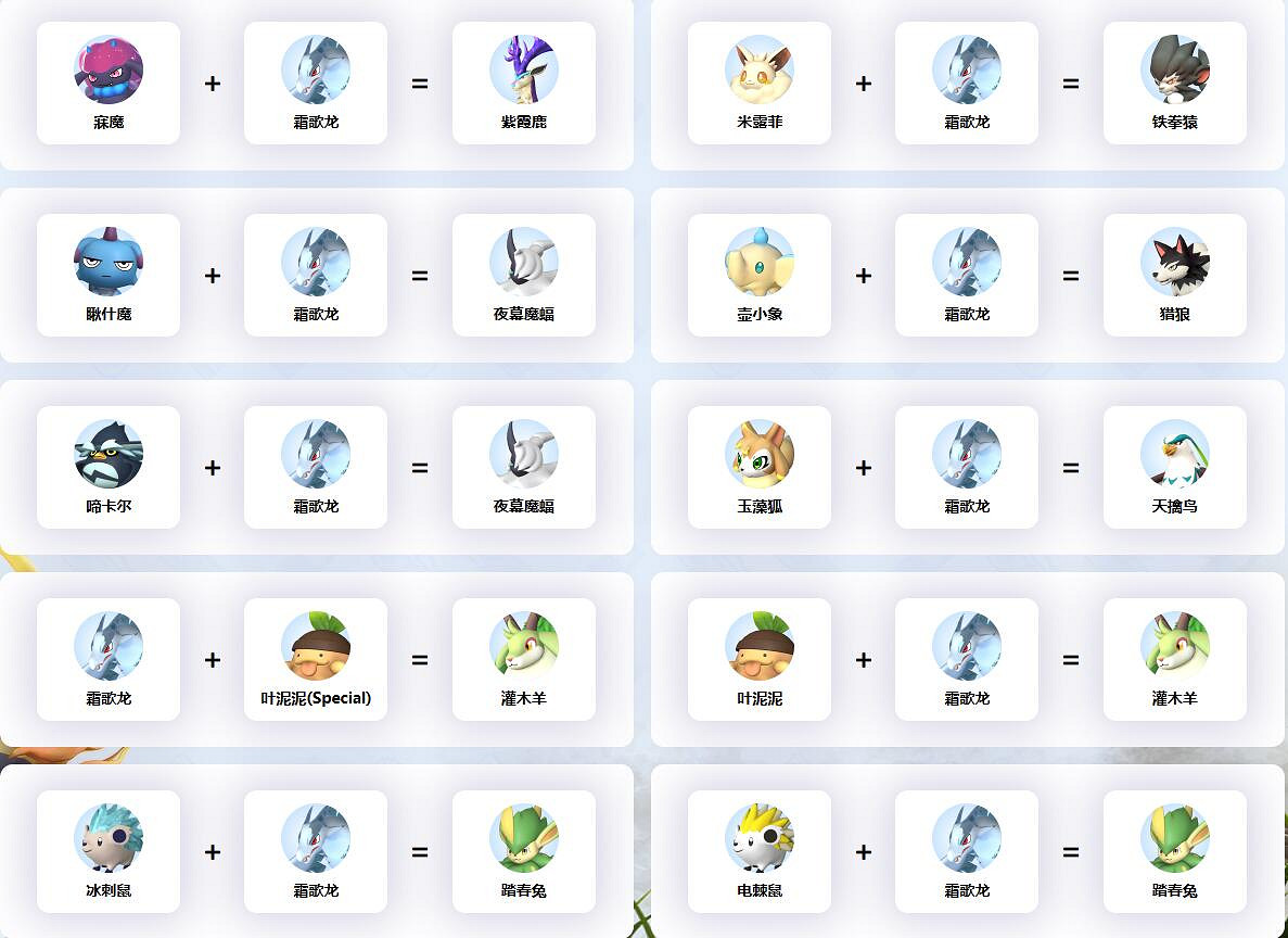 《幻獸帕魯》霜歌龍配種公式一覽 《幻獸帕魯》霜歌龍配種公式一覽