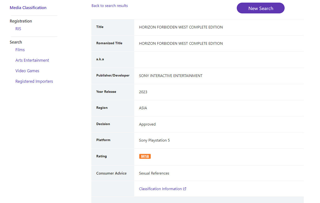 分級機構曝光《地平線:西域禁地-完全版》 分級機構曝光《地平線:西域禁地-完全版》