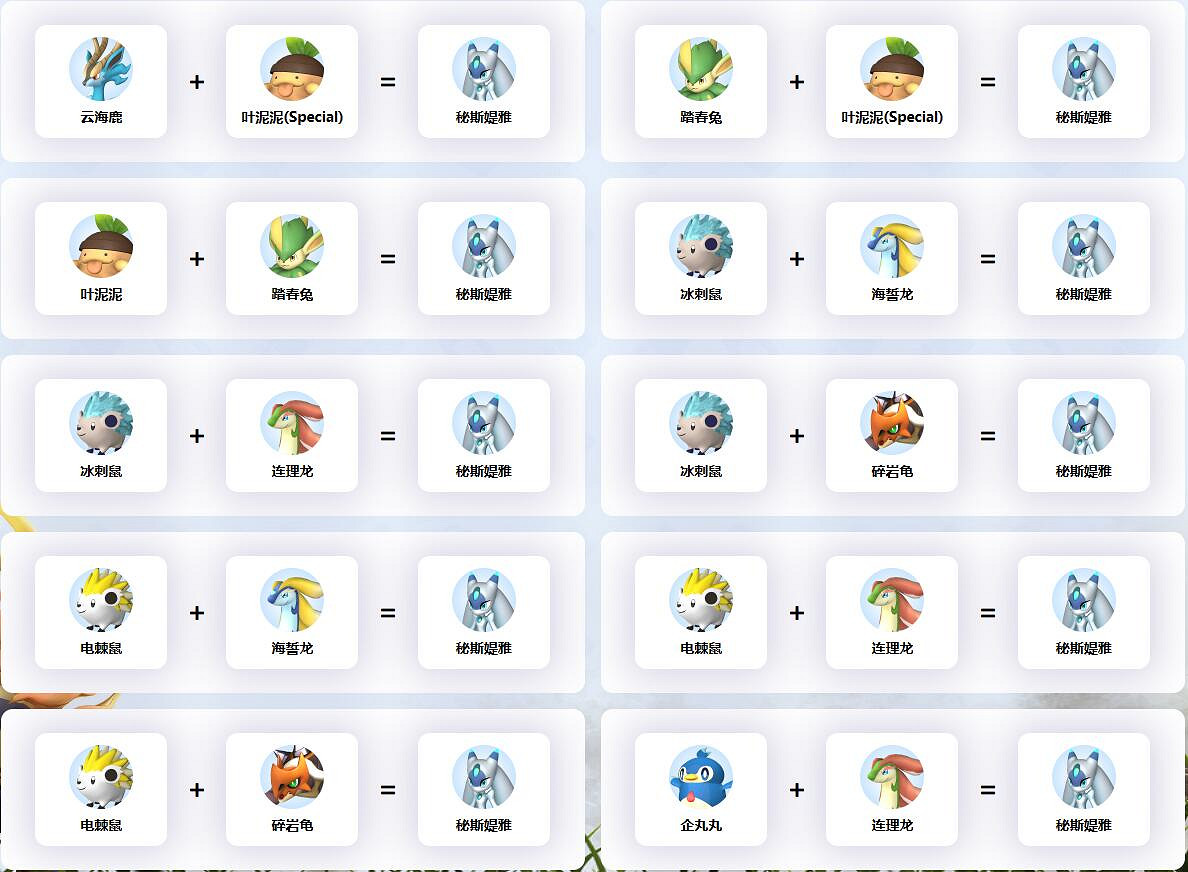 《幻獸帕魯》秘斯媞雅配種公式一覽 《幻獸帕魯》秘斯媞雅配種公式一覽