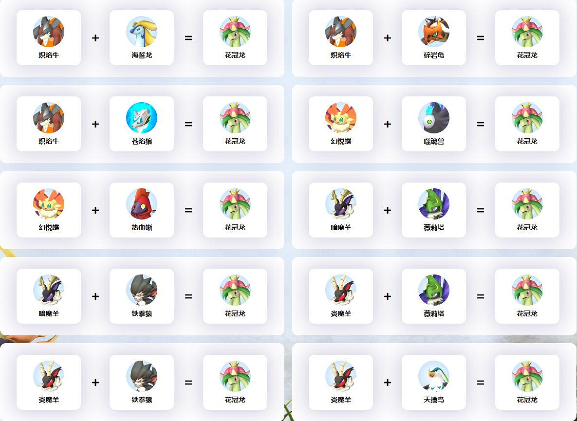《幻獸帕魯》花冠龍配種公式一覽 《幻獸帕魯》花冠龍配種公式一覽
