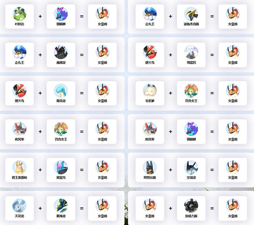 《幻獸帕魯》女王蜂配種公式一覽 《幻獸帕魯》女王蜂配種公式一覽