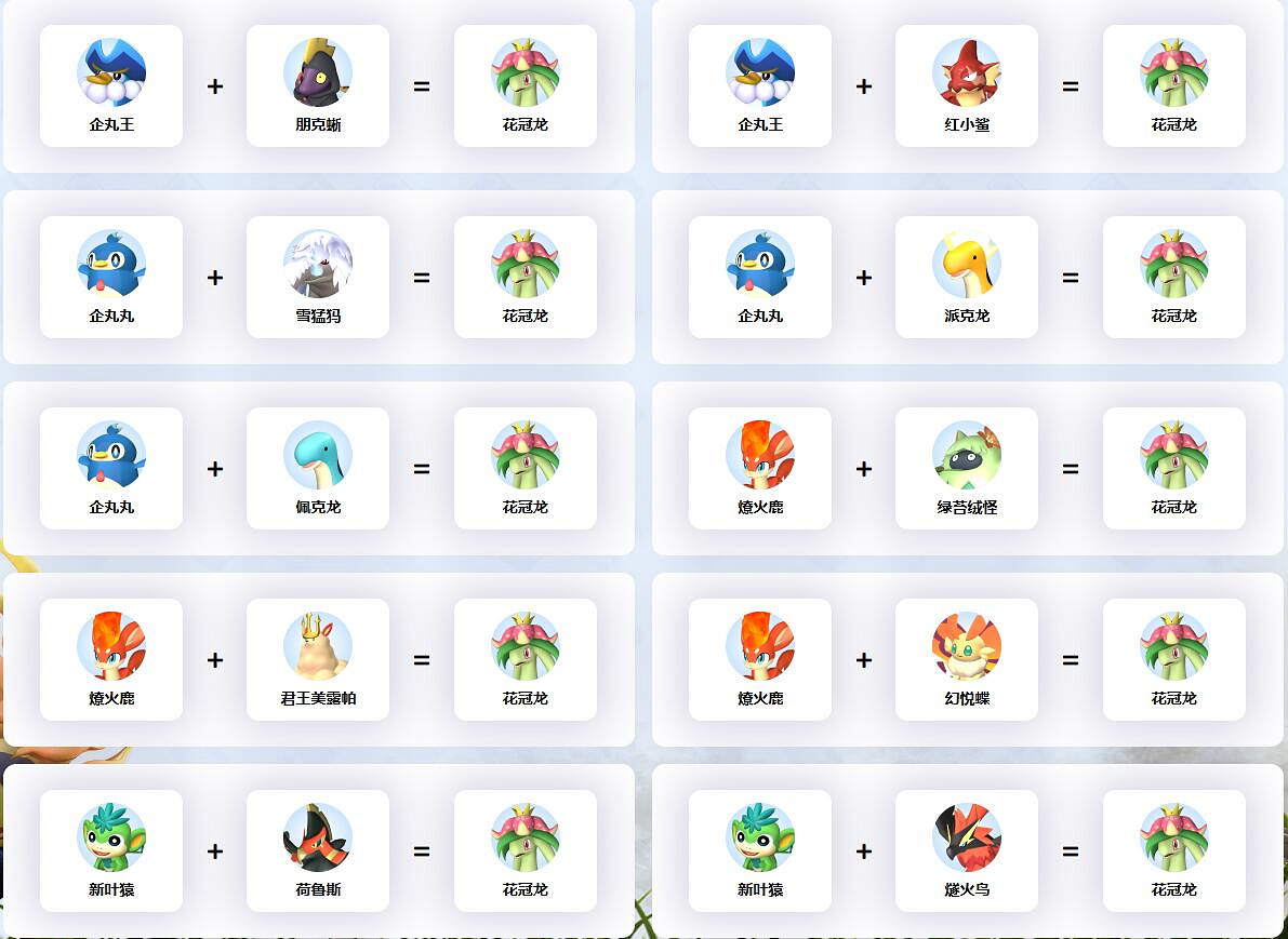 《幻獸帕魯》花冠龍配種公式一覽 《幻獸帕魯》花冠龍配種公式一覽