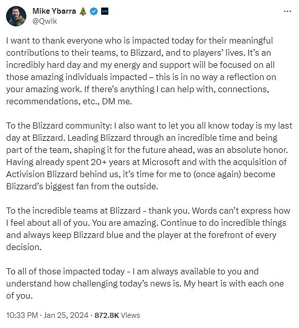 微軟裁員暴雪總裁揮淚告別 暴雪奧德賽項目被砍