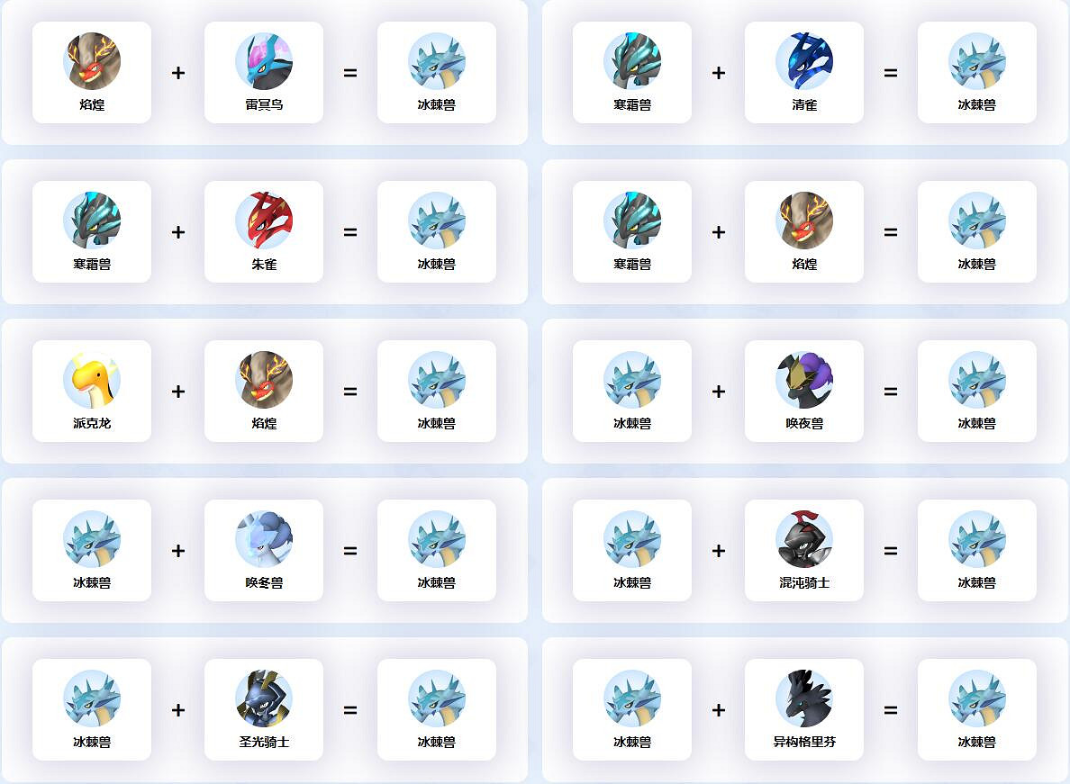 《幻獸帕魯》冰棘獸配種公式一覽 《幻獸帕魯》冰棘獸配種公式一覽