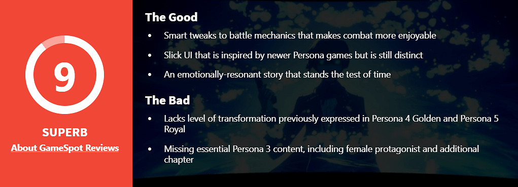 《女神異聞錄3 Reload》最新GS9分：戰鬥、劇情都優秀