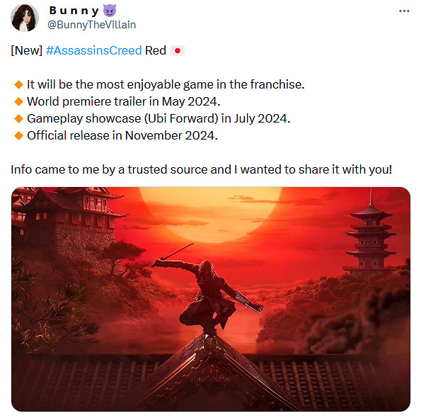 曝《刺客教條：RED》5月公布全球預告 預計11月發售