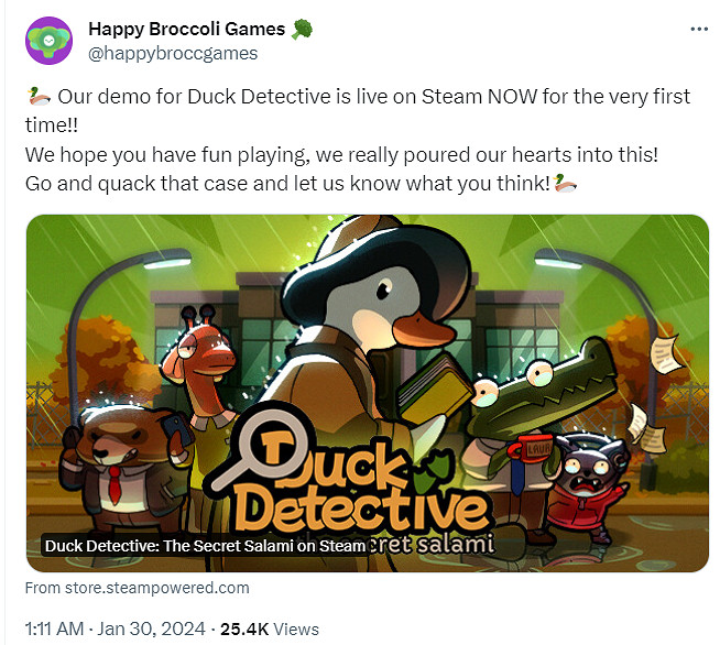 休閒推理遊戲《鴨子偵探:秘密薩拉米》試玩Demo上線! 休閒推理遊戲《鴨子偵探:秘密薩拉米》試玩Demo上線!