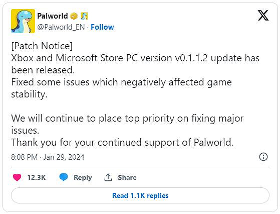 Xbox/微軟商店版《幻獸帕魯》新更新檔上線:改善穩定性 Xbox/微軟商店版《幻獸帕魯》新更新檔上線:改善穩定性